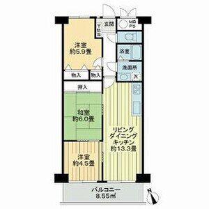 ライオンズマンション八事ガーデン 壱番館(3LDK/9階)の間取り写真