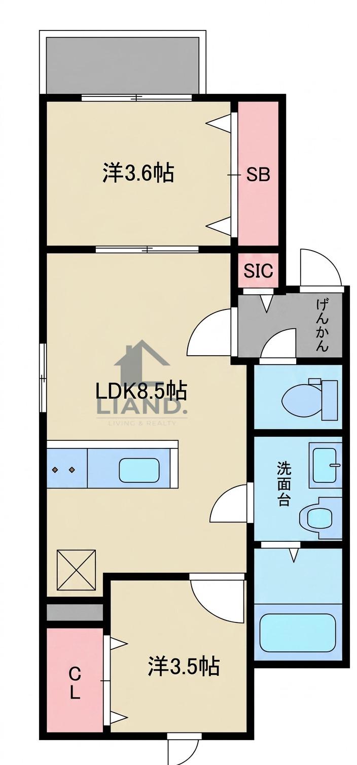 フォルトゥナ博多(2LDK/2階)の間取り写真