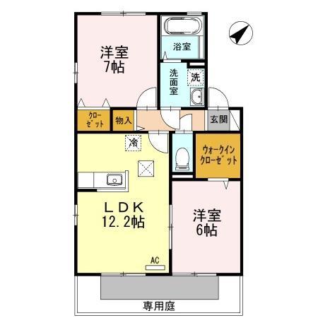 リビングタウン宇多津 B棟(2LDK/1階)の間取り写真