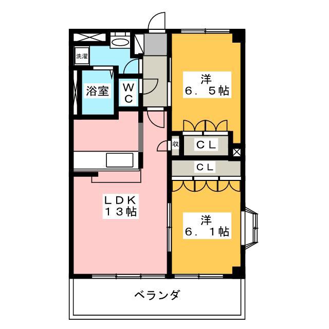 ウッドヴィレッジII(2LDK/2階)の間取り写真