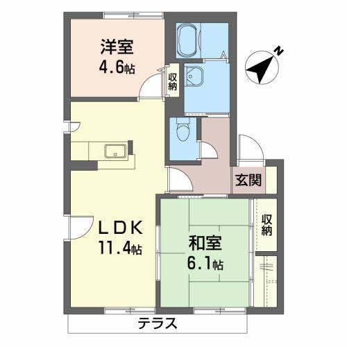 グランドールタモリB(2LDK/1階)の間取り写真