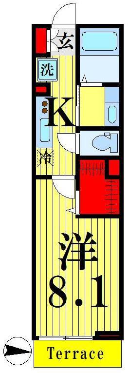 ソルテール六町(1K/2階)の間取り写真