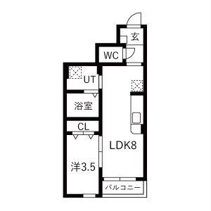 WISPERIA穂波(1SDK/1階)の間取り写真