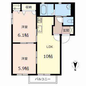 シャーメゾン桜 A棟(2LDK/2階)の間取り写真