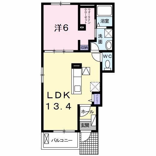 アクア・アルテB(1LDK/1階)の間取り写真