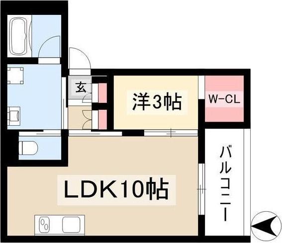 WELLNEST ROOM 名駅南 B棟(1LDK/1階)の間取り写真