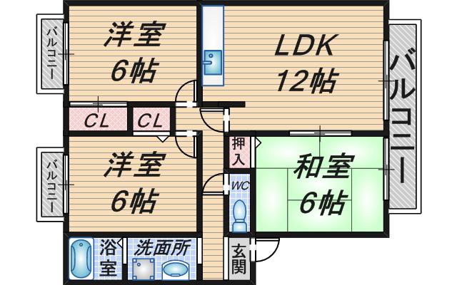 サンライフ(3LDK/2階)の間取り写真