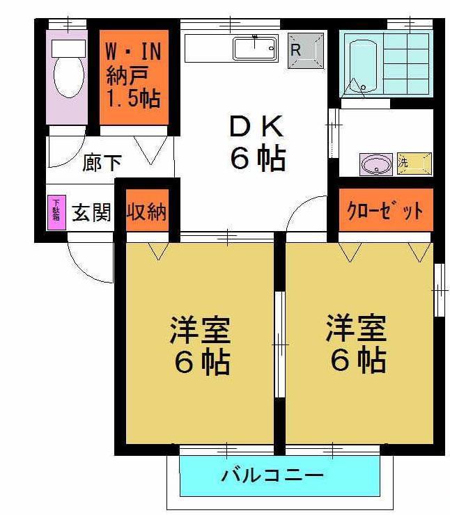 プリムローズ三本木C(2DK/1階)の間取り写真