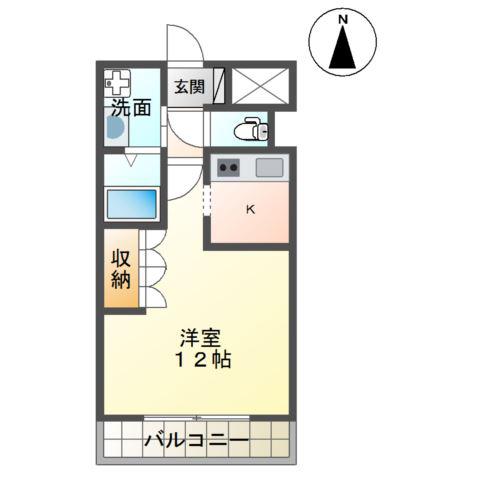 ソレイユII(1K/1階)の間取り写真