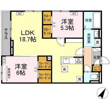 セリーン テラ(2LDK/1階)の間取り写真