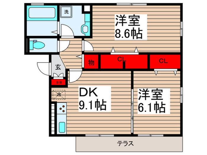 キャレ・メゾンII(2DK/1階)の間取り写真