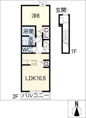 ラ・シエル II(1LDK/2階)の間取り写真