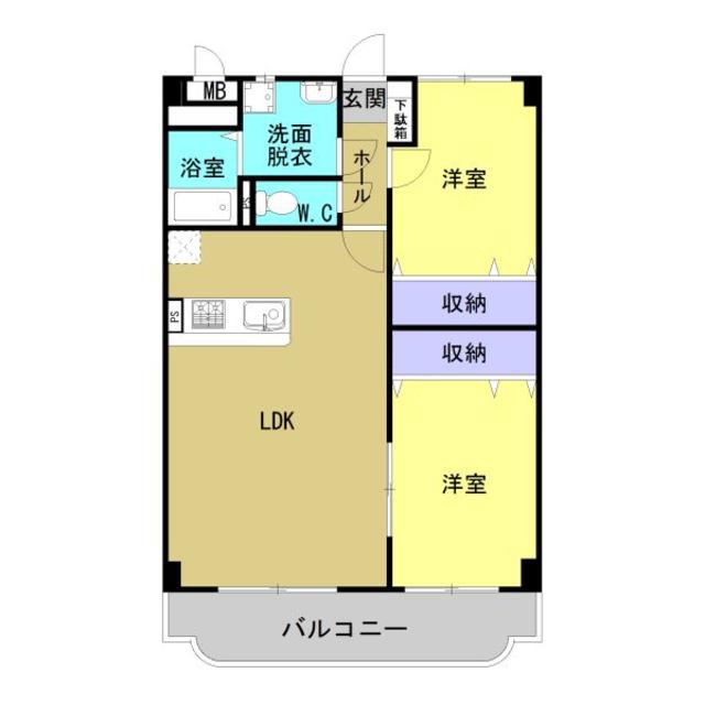 ユーミーKAWAKUBO(2LDK/4階)の間取り写真