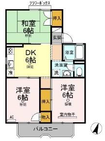 パレーシャル足高1号棟(3DK/2階)の間取り写真