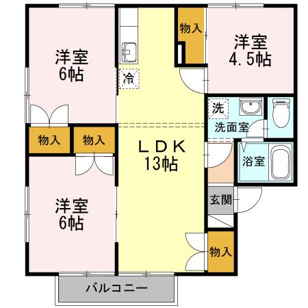 セジュールエーデルワイス A(3LDK/1階)の間取り写真