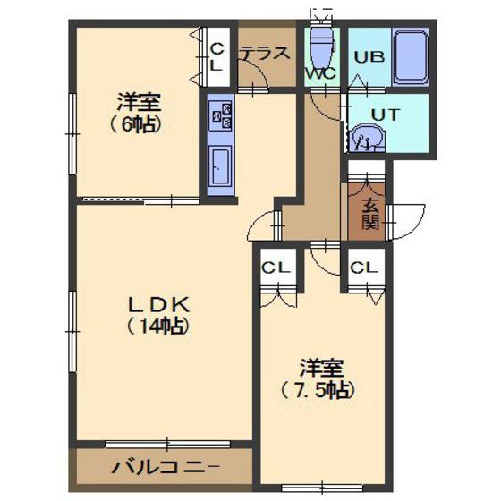 プラセール桔梗II(2LDK/1階)の間取り写真