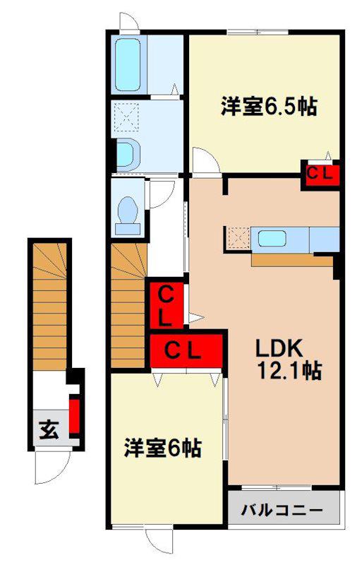 セレノ新町(2LDK/2階)の間取り写真