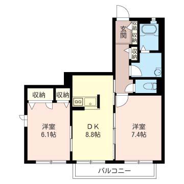 サンシャドー A(2DK/1階)の間取り写真