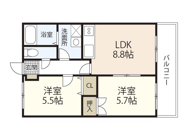 JRBハイツ室積(2LDK/2階)の間取り写真