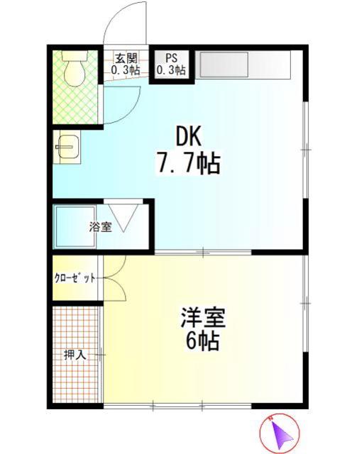 コーポ追分 3号棟(1DK/2階)の間取り写真