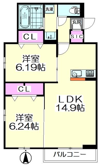 VERDE(2LDK/2階)の間取り写真