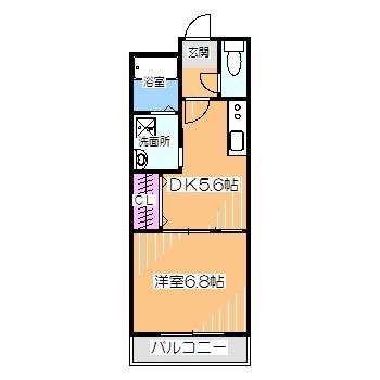 梅町マンション(1DK/2階)の間取り写真