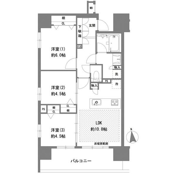 プライマル八王子横山町(3LDK/13階)の間取り写真