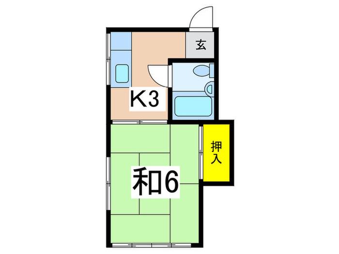三橋荘(1K/2階)の間取り写真