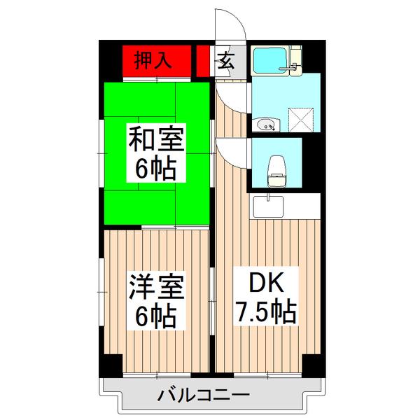 ライオンズマンション赤塚(2DK/4階)の間取り写真