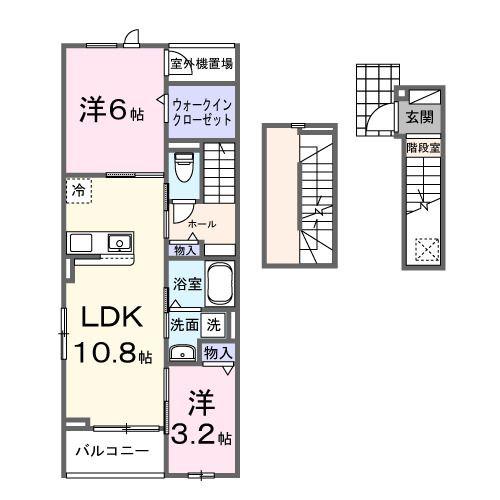 ピースヴィラ袋原南C(2LDK/3階)の間取り写真