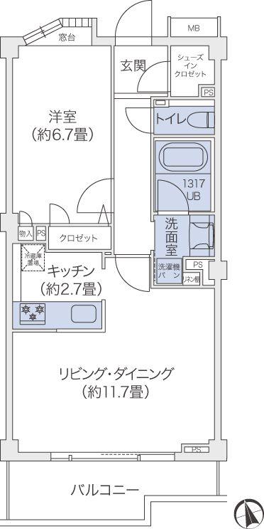 代官山BLESS鉢山(1LDK/1階)の間取り写真