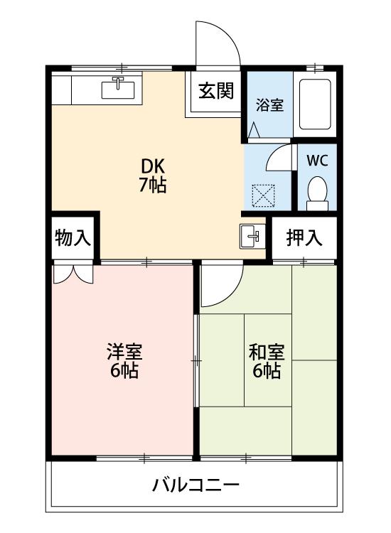 シティハイムEVE(2DK/1階)の間取り写真
