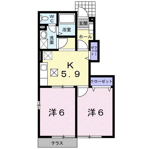 ハーヴェスト的場V(2K/1階)の間取り写真