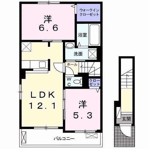エスポワール・藍(2LDK/2階)の間取り写真