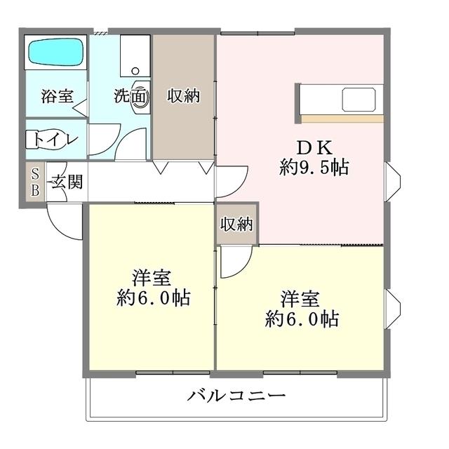 ハピネスI(2DK/1階)の間取り写真