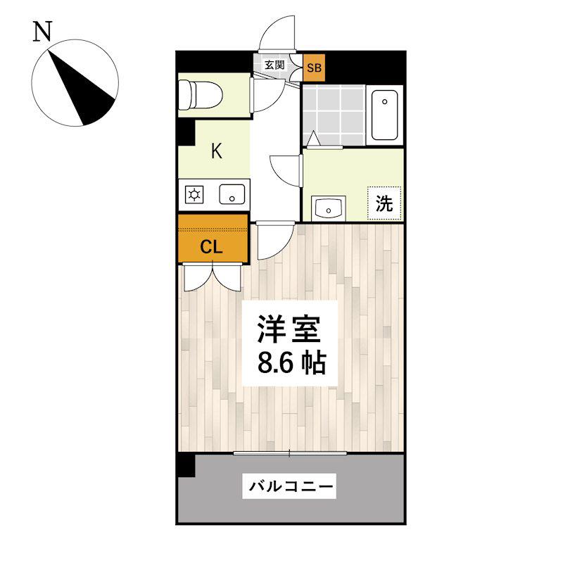 パークサイド島崎(1K/1階)の間取り写真