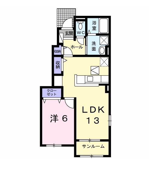 カレントI(1LDK/1階)の間取り写真