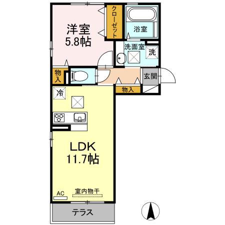 サザンシャトー古城(1LDK/1階)の間取り写真