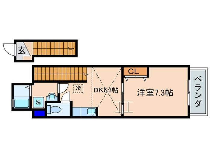 エヌキュート今堅田I(1DK/2階)の間取り写真