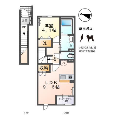 萩原町アパート(1LDK/2階)の間取り写真