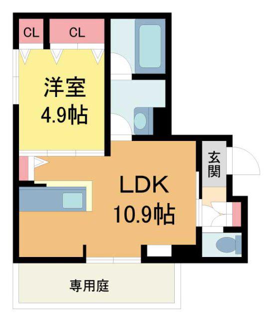 梅ノ木ソレアード(1LDK/1階)の間取り写真