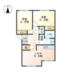 ビーハイヴ(2LDK/2階)の間取り写真