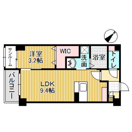 プリズムとなみ中神町アネックス(1LDK/3階)の間取り写真