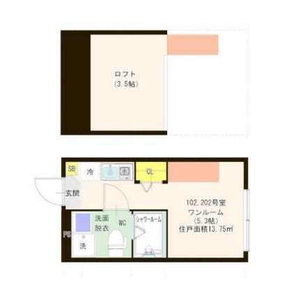 ハーモニーテラス蓮根(ワンルーム/2階)の間取り写真