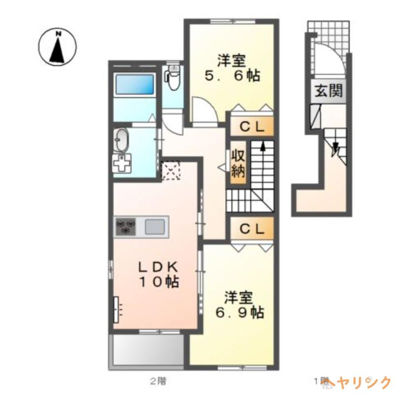 リヴィエール新瀬戸(2LDK/2階)の間取り写真