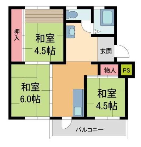 宝梅園4号棟(3K/2階)の間取り写真