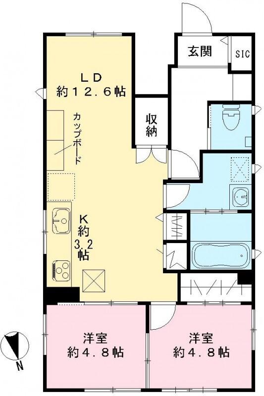 カーサイティーリエイルミーチョ(2LDK/1階)の間取り写真