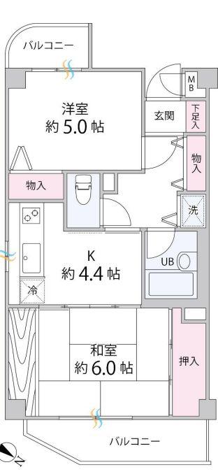 やまぎしクオリティ(2DK/2階)の間取り写真