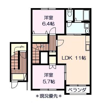 PURE HEART・K(2LDK/2階)の間取り写真