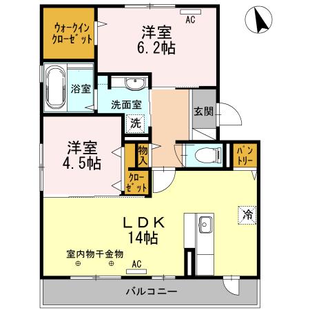 クレストII A棟(2LDK/3階)の間取り写真